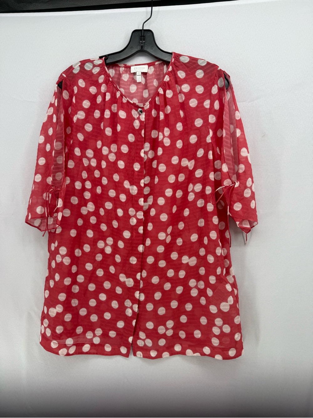 Escada Red Polka Dot Sheer Button-Front Tunic
